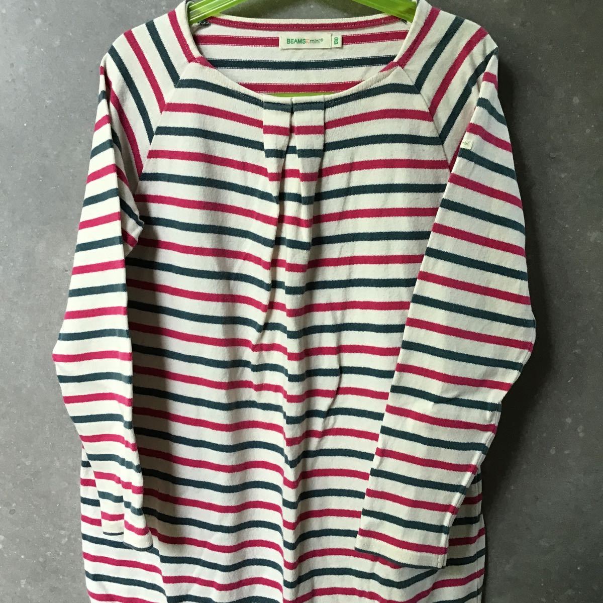 used 子供服「 BEAMS mini 130cm ストライプ柄 長袖 ワンピース 」 色褪せあり / 秋冬に / 裾が軽めのバルーンでオシャレ / ビームス拍卖