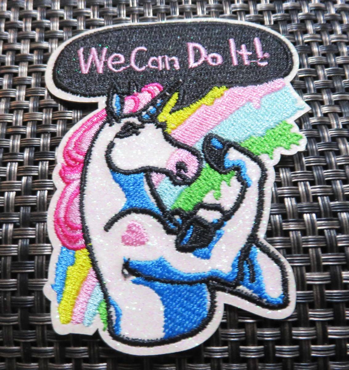 《ラメ萌虹一角白馬WCDI》◆新品未使用 ユニコーン 萌デザイン 《We can do it !》 刺繍ワッペン■素敵■《開運 ラッキーアイテム◇拍卖