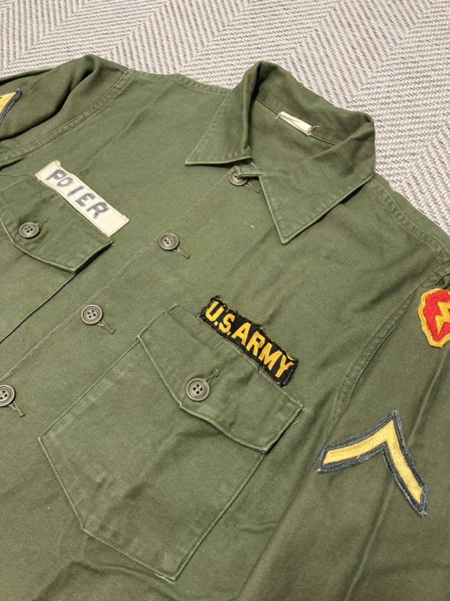 米軍 実物 U.S.ARMY 第25歩兵師団 カットエッジ ODシャツ ユーティリティ シャツプラトーンベトナム戦 50's ビンテージ拍卖