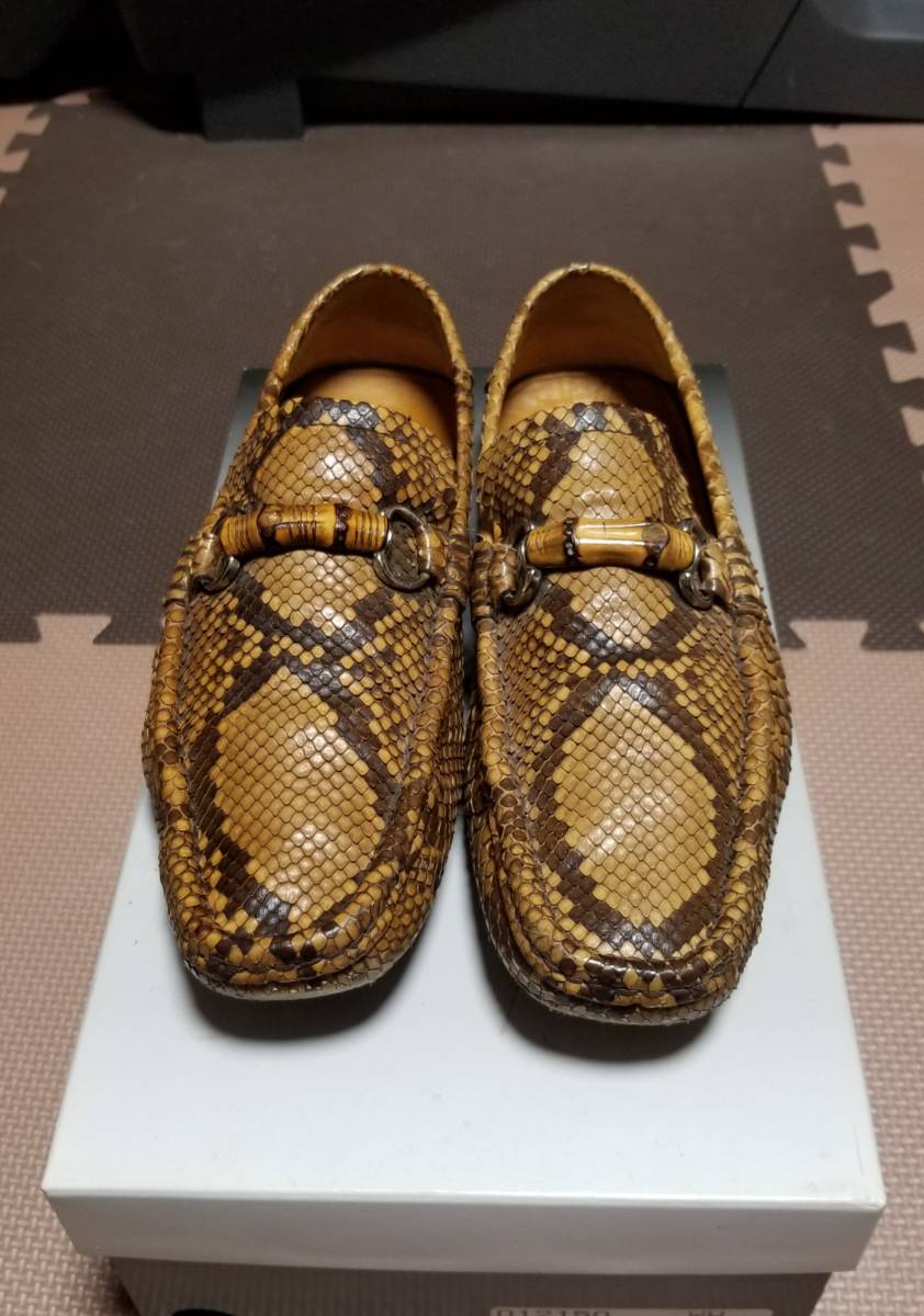 グッチ GUCCI スリッポン ドライビングシューズ ローファー パイソンレザー 蛇革 サイズ8 26.5cm 希少品拍卖