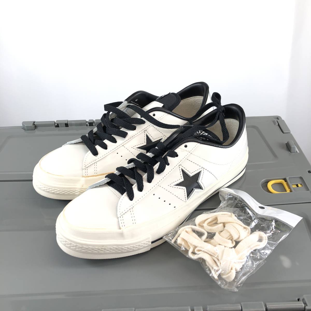 90s デッドストック 日本製 コンバース ワンスター OX レザー ホワイト ブラック US8 26.5cm拍卖