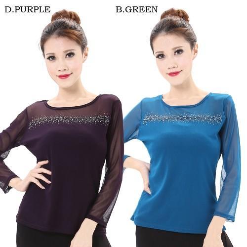 新品●送料無料●社交ダンストップス ダークパープル1枚  普段着のインナーにも 胸元、前も後ろもすける。ストーンきらり拍卖