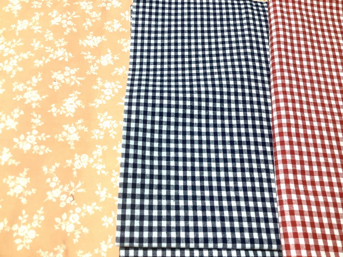 6m シーチング 3種 ギンガムチェック バラ 綿100% / 生地 はぎれ 日本製 草花 フラワー 薔薇 花柄拍卖