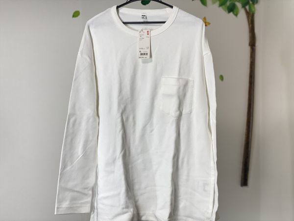値下げ【新品】ユニクロ Uniqlo ビッグシルエット クルーネックTシャツ 長袖 サイズXL ホワイト拍卖