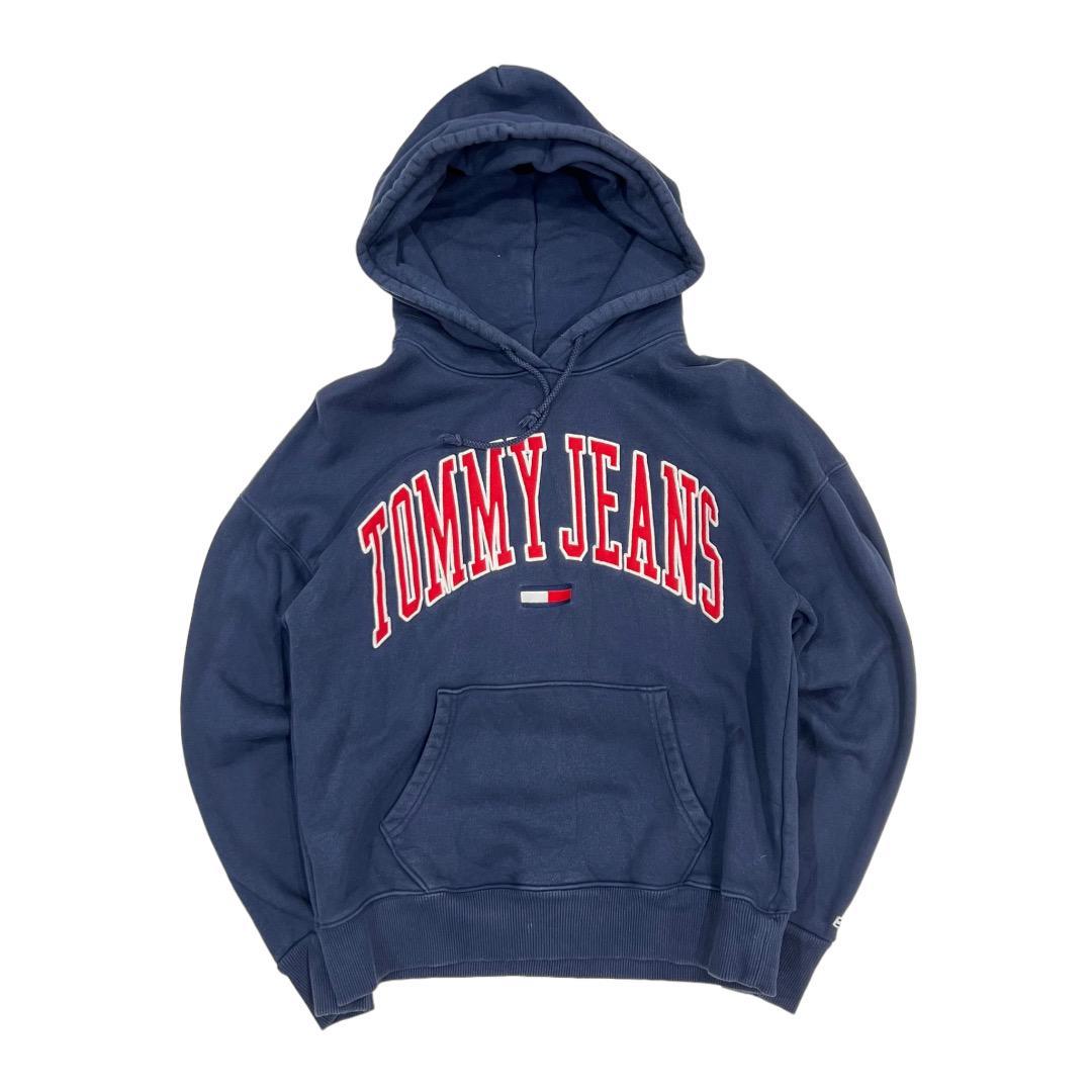 【XXS】USA 古着 トミージーンズ TOMMY JEANS アーチロゴ プルパーカー スウェット フード ネイビー 2XS拍卖
