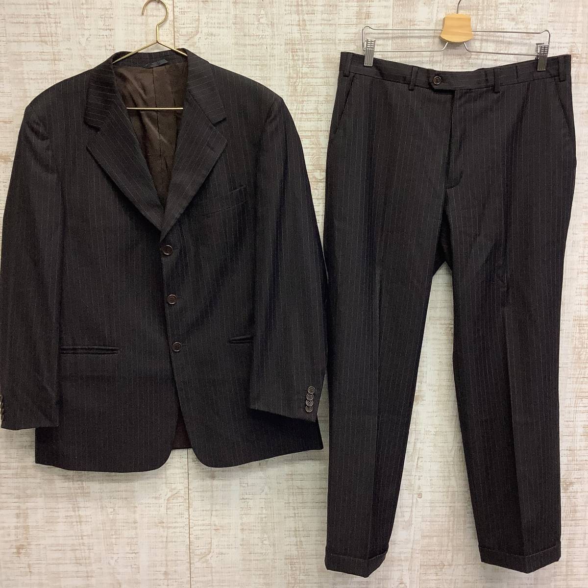 A344◇VITTORIO LORINI | ビトリオ ロリーニ ストライプ スーツ 上下セット ダークブラウン拍卖