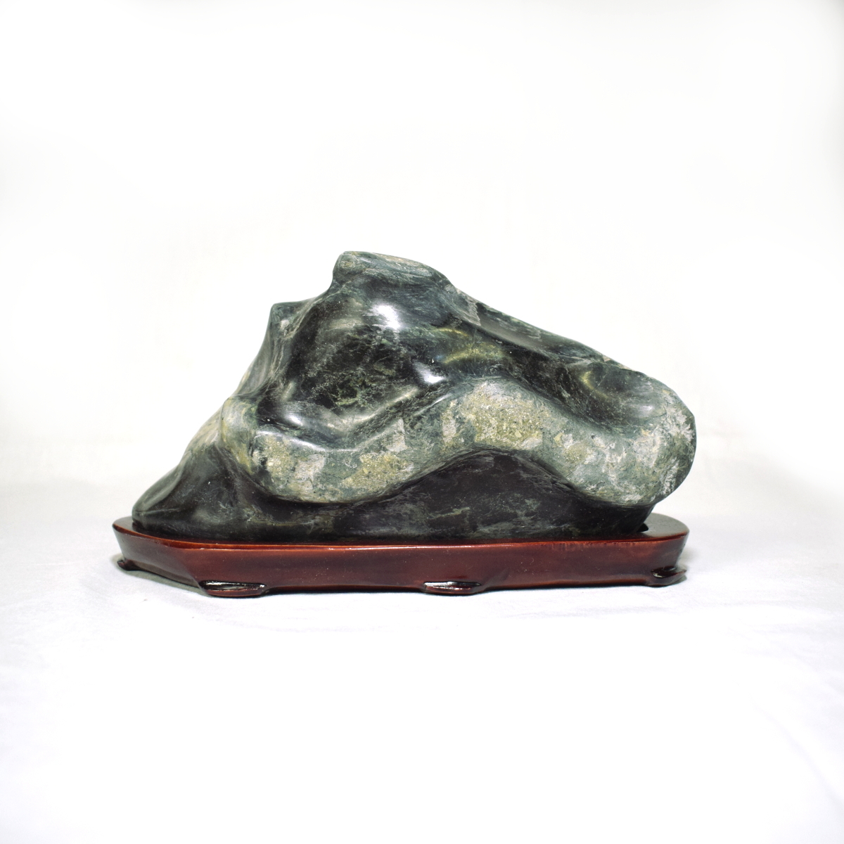 蛇石 鑑賞石 縁起物 台付き 約1.9kg お守り 魔除け ヘビ石 【c1-t-92】拍卖