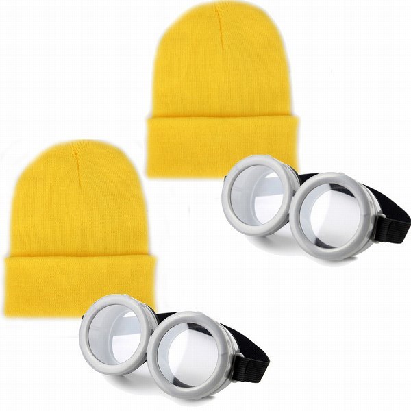 「bdf-a2」 ☆2セット☆ミニオンズ コスプレ ゴーグル+ニットキャップ ニット帽 黄色拍卖