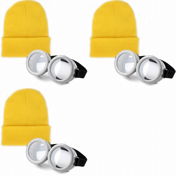 「bdg-a2」 ☆3セット☆ミニオンズ コスプレ ゴーグル+ニットキャップ ニット帽 黄色拍卖