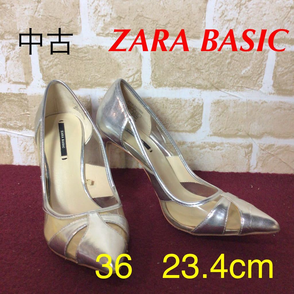 【売り切り!送料無料!】A-173 ZARA BASIC!36!23.4cm!パンプス!シルバー!パーティ!かわいい!おしゃれ!クリア素材!中古拍卖