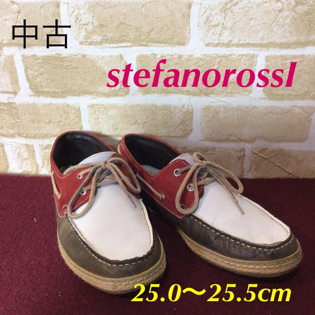 【売り切り!送料無料!】A-66 Stefanorossi!モカシンシューズ!デッキシューズ!白!赤!茶!革靴!おしゃれ!中古拍卖