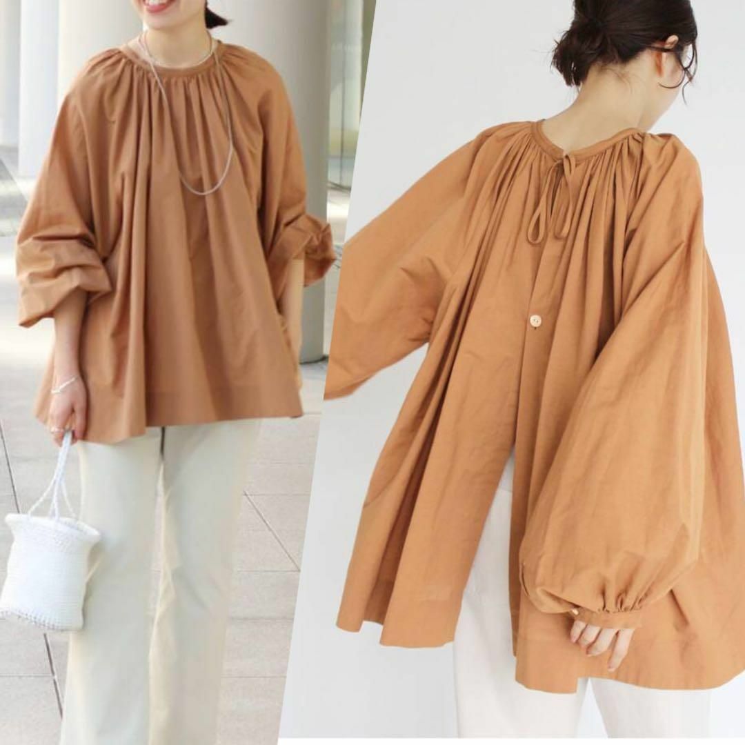 IENA 21SS リネンブレンド ギャザーボリュームブラウス ブラウン 36サイズ イエナ拍卖