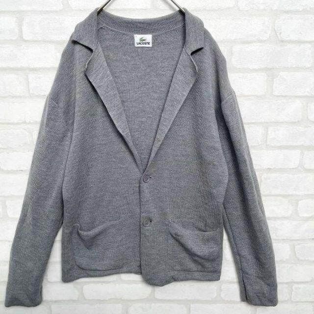 【希少デザイン】ラコステ LACOSTE ワンポイント刺繍 ウール ニットカーディガン グレー 3サイズ ひなの古着 1676拍卖