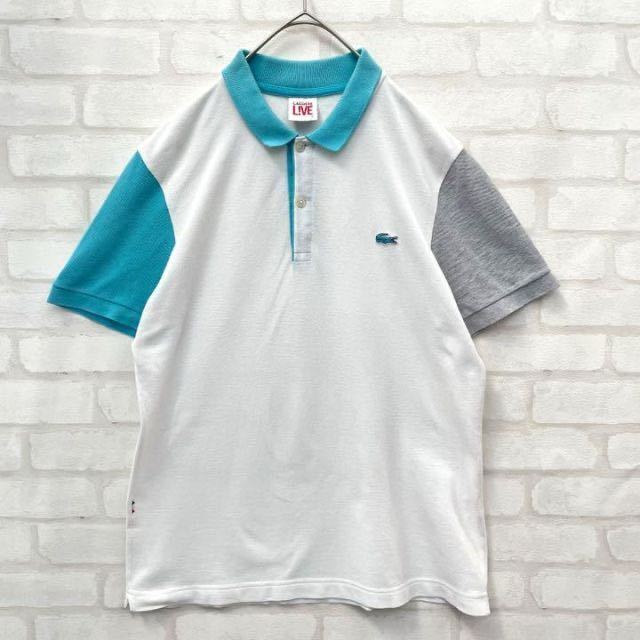 【大人気】ラコステライブ アシメントリー 半袖ポロシャツ 鹿の子 ホワイト 4=Lサイズ相当 LACOSTE LIVE拍卖