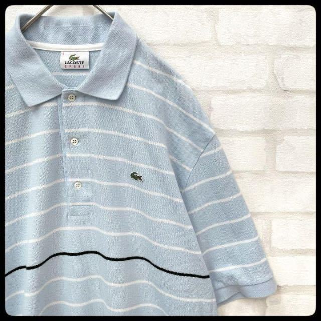 【大人気!】ラコステ LACOSTE 半袖 ポロシャツ メンズ 5=XL相当 水色 ボーダー拍卖