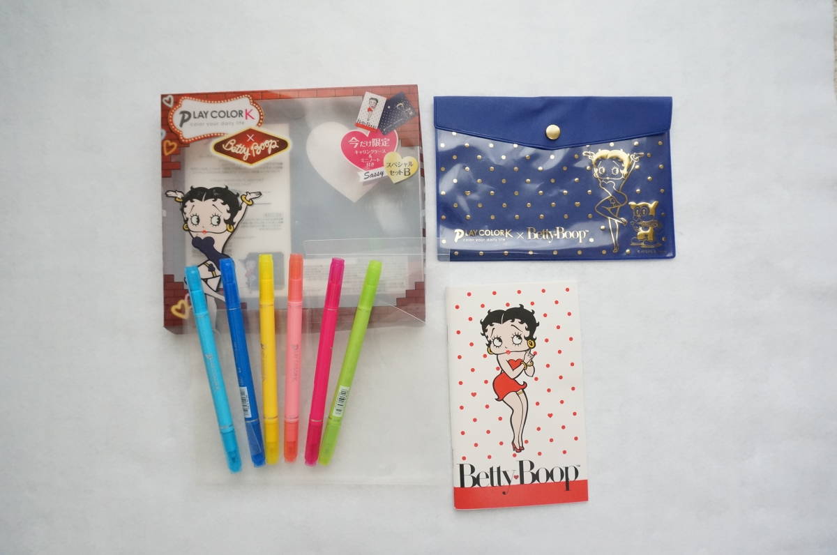 「未使用」 Betty Boop ベティブープ 6色 水性サインペンセット ミニノート キャリングケース付き トンボ鉛筆拍卖