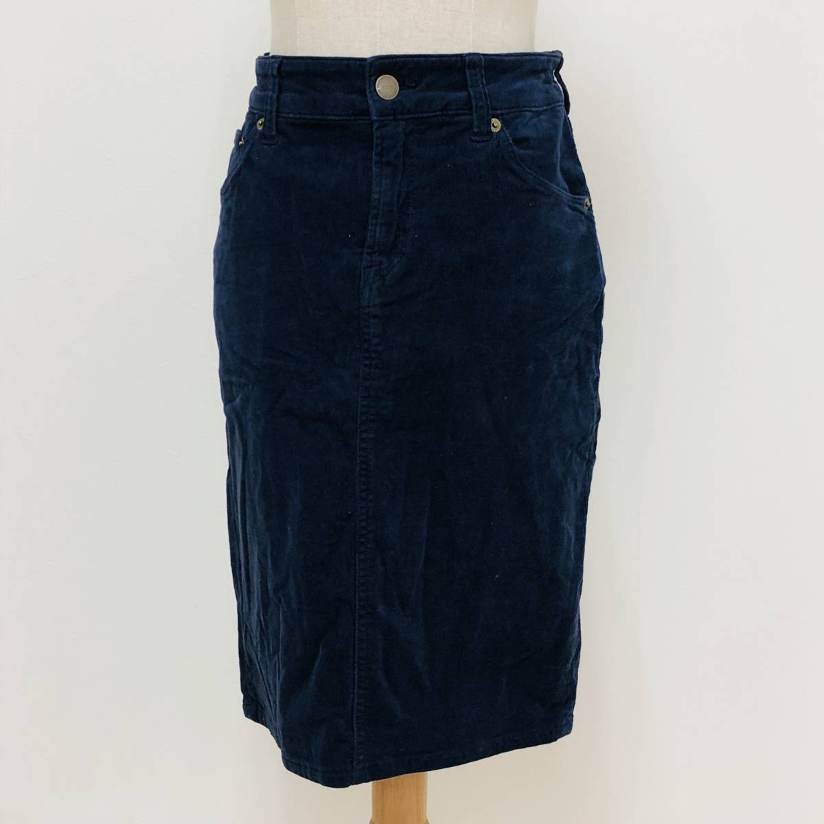 k1233 美品 SHIPS シップス タイト ひざ丈 コーデュロイ ポケット ベルト通し 秋 冬 M ネイビー レディース シンプルデイリーカジュアル 拍卖