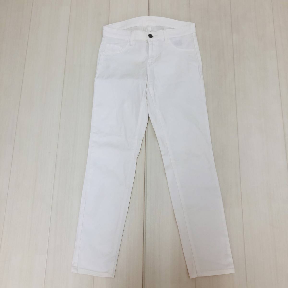 k1415 UNIQLO ユニクロ パンツ ストレッチ 薄手 スキニー スリム ポケット 綿混 サイズ24 白 無地 レディース シンプルデイリーカジュアル 拍卖