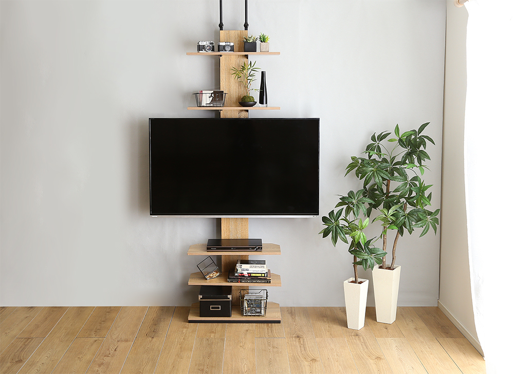 テレビ台 テレビスタンド 32型~65型対応 ヴィンテージ 突っ張り シャビーオーク色拍卖