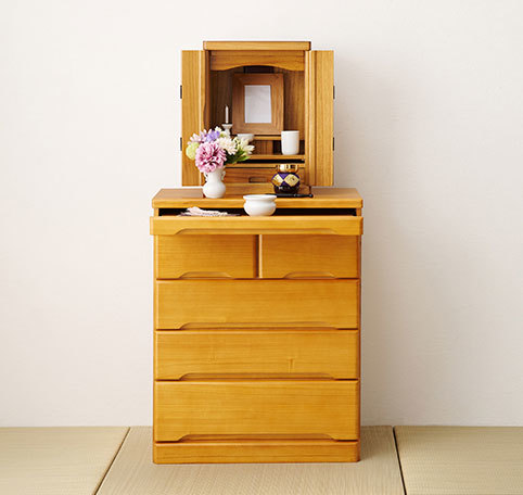 ミニ仏壇にぴったりのコンパクトチェスト 幅60 高さ75.5 ナチュラル色 完成品拍卖