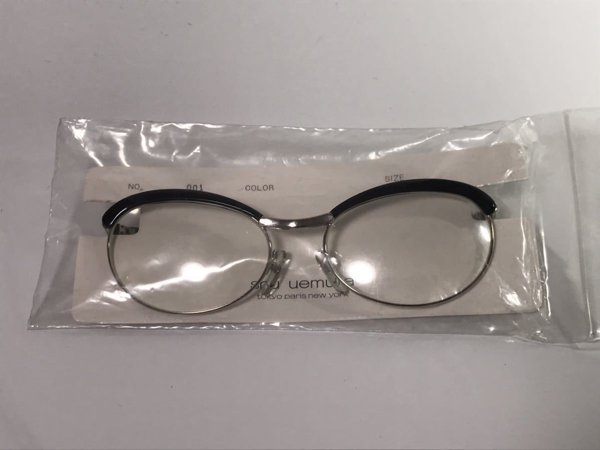 shu uemura シュウ ウエムラ つり目眼鏡 メガネ ブラック・シルバー フルリム 度なしレンズ おしゃれアイテム拍卖