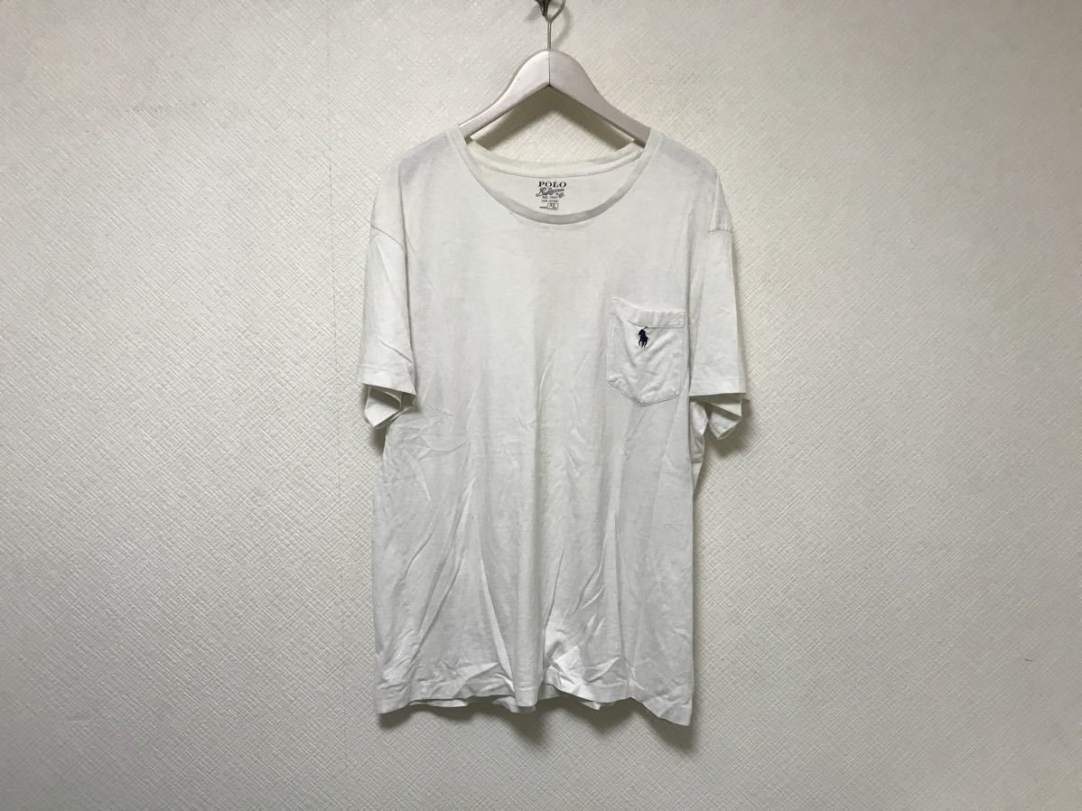 本物ポロラルフローレンPOLO RalphLaurenコットンポケットロゴ刺繍デカ半袖Tシャツメンズサーフアメカジミリタリービジネス白ホワイトXL拍卖
