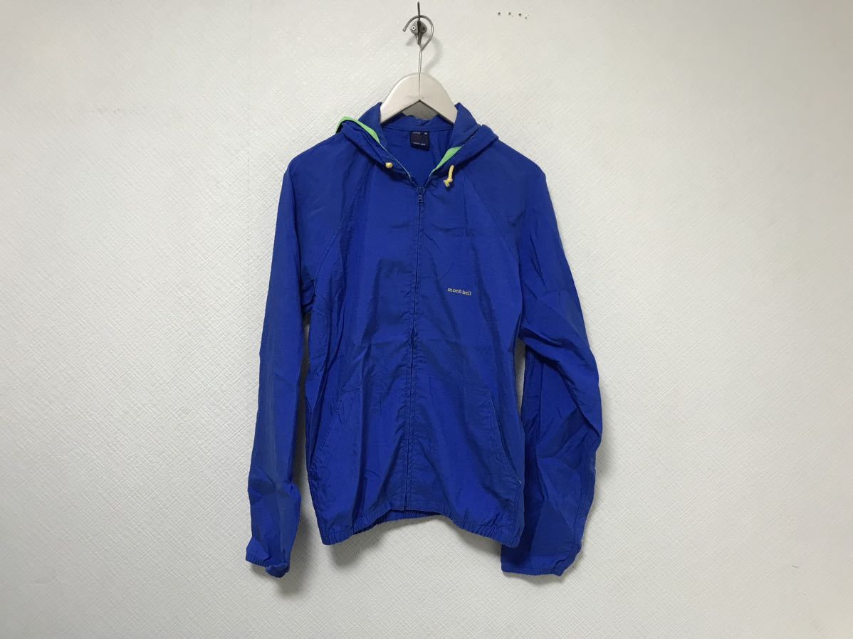本物モンベルmontbellナイロンロゴ刺繍マウンテンパーカージャケットメンズサーフミリタリーアメカジスーツビジネス青ブルーM拍卖