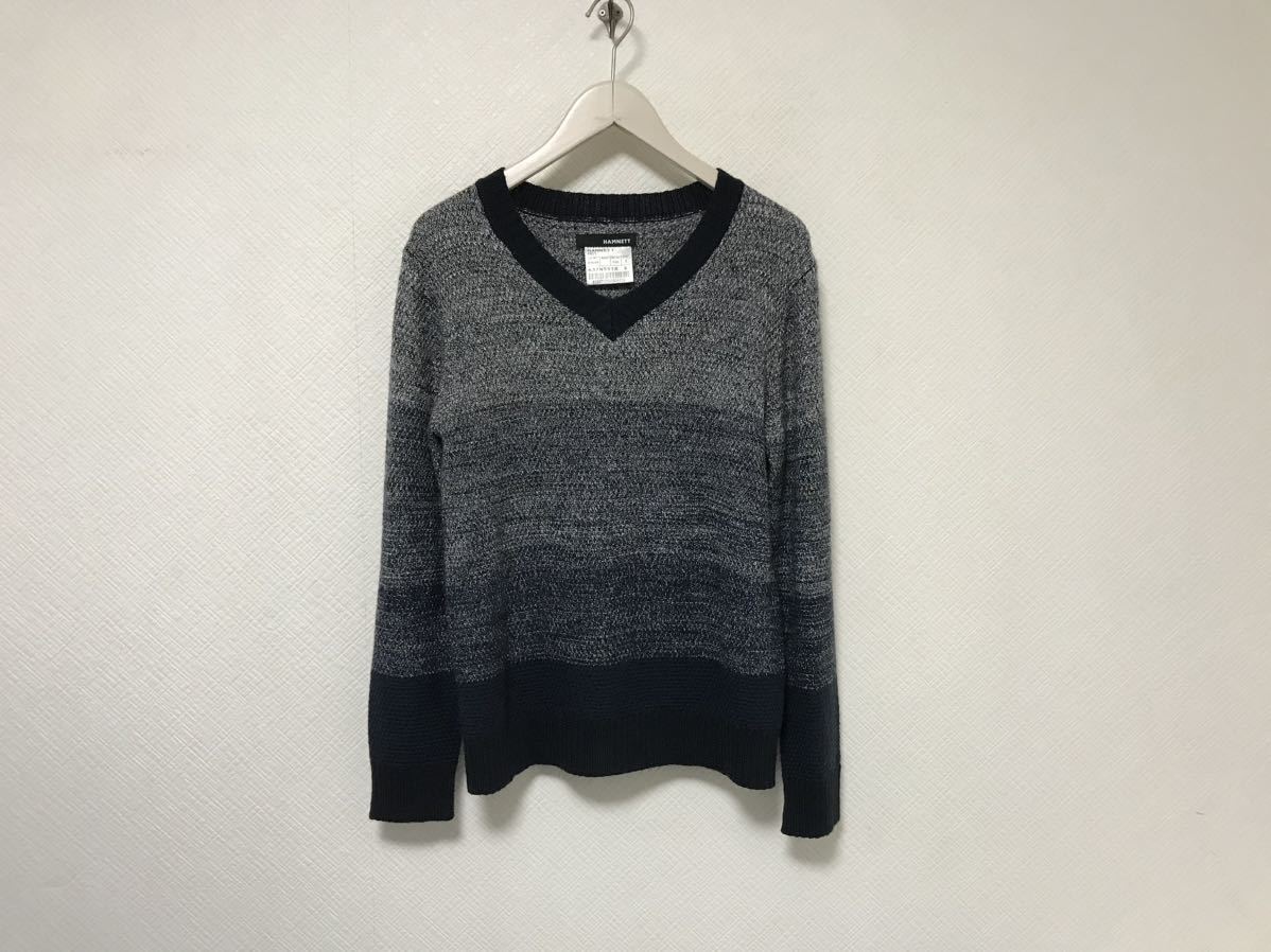 本物ハムネットHAMNETTキャサリンハムネットVネックニット長袖セーターメンズサーフアメカジビジネススーツ紺ネイビー柄S拍卖