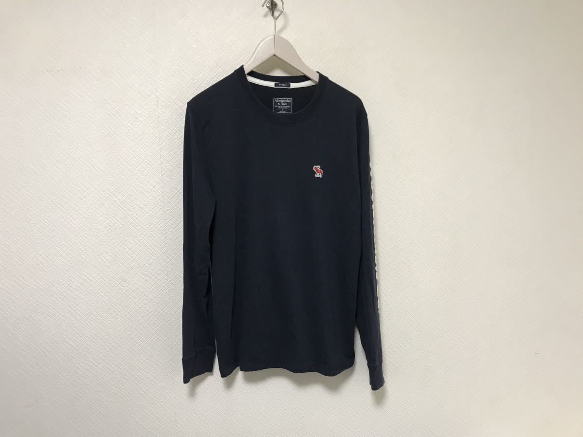 本物アバクロアンドフィッチAbercrombie&Fitchコットン長袖TシャツロンTメンズサーフアメカジミリタリービジネススーツ紺ネイビーM拍卖
