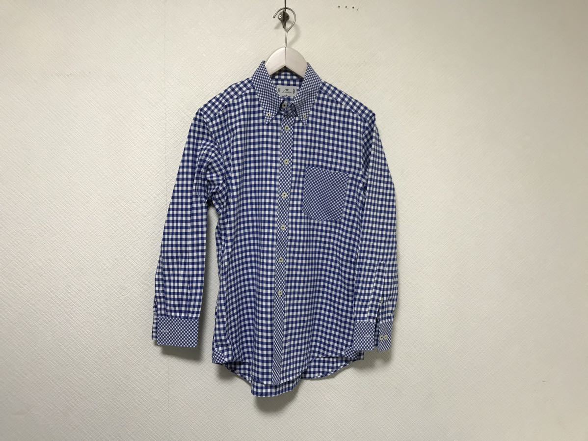 美品本物エルクラティコL.craticoコットンギンガムチェック柄ドレス長袖シャツメンズサーフミリタリーアメカジ青ブルー白39M日本製拍卖
