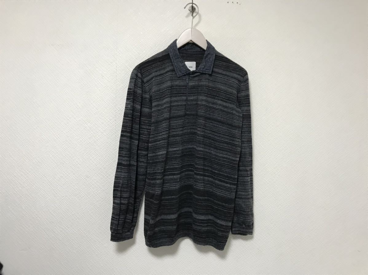 本物ティーエスエスts(s)ウールニットボーダー柄長袖ポロシャツセーターメンズサーフアメカジミリタリービジネススーツゴルフMグレー日本製拍卖