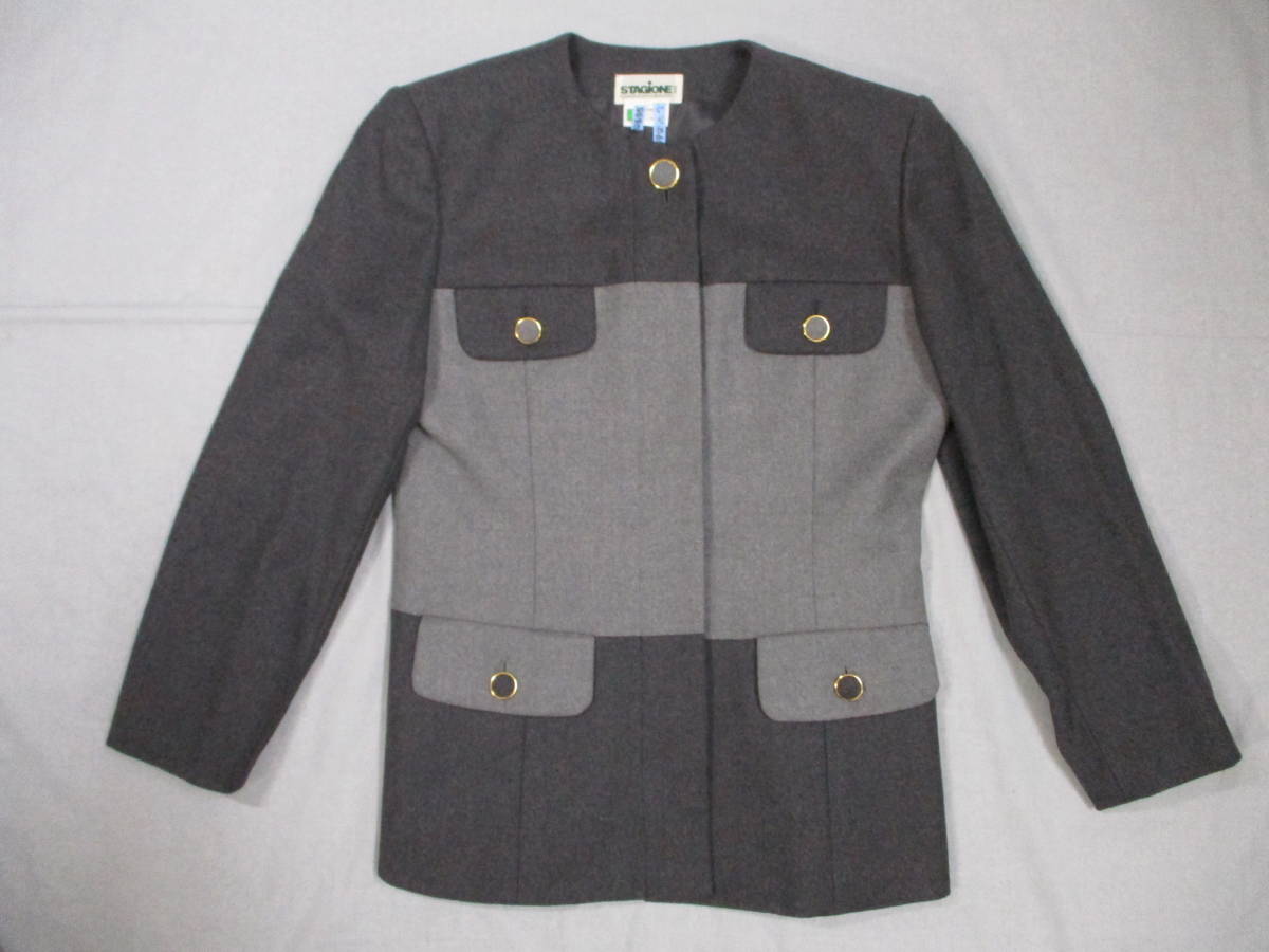 STAGiONE スタジオーネ レディース ジャケット グレー・ツートン サイズ42 日本製 イタリー製生地拍卖