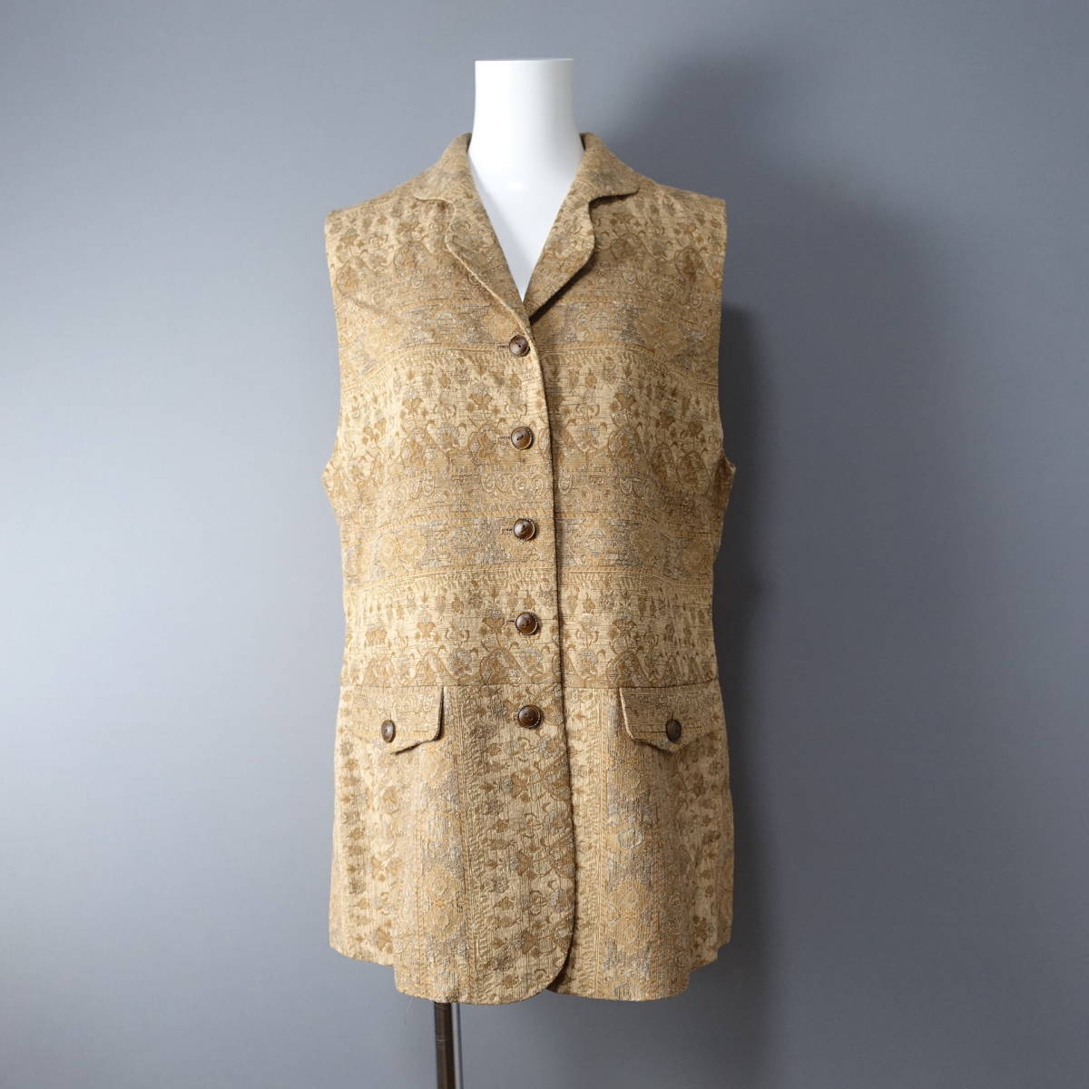 Leilian/レリアン/11/日本製/ウール混/シルク混ベスト/ベージュ/レディース拍卖