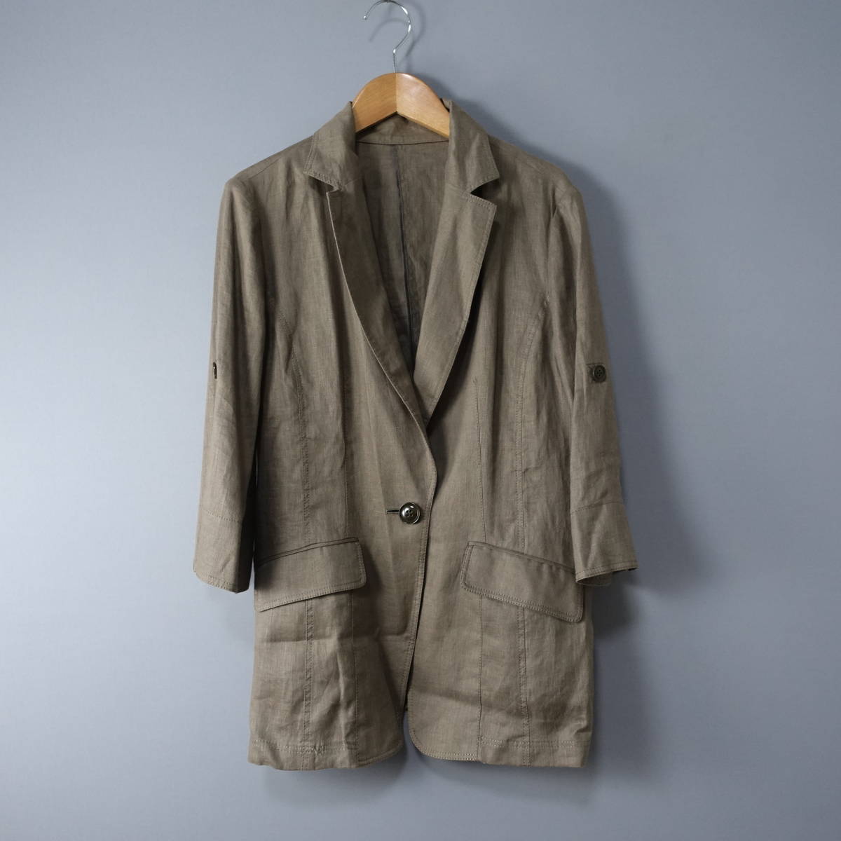 Leilian/レリアン/11/日本製/リネン100%シャツ/カーキ/ジャケット/レディース/ブラウス拍卖