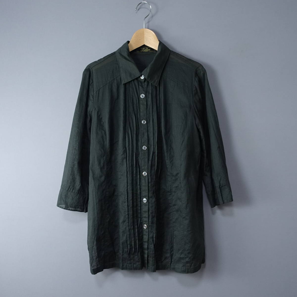 Leilian/レリアン/11/リネン混シャツ/グリーン/緑/ブラウス/レディース/半袖拍卖