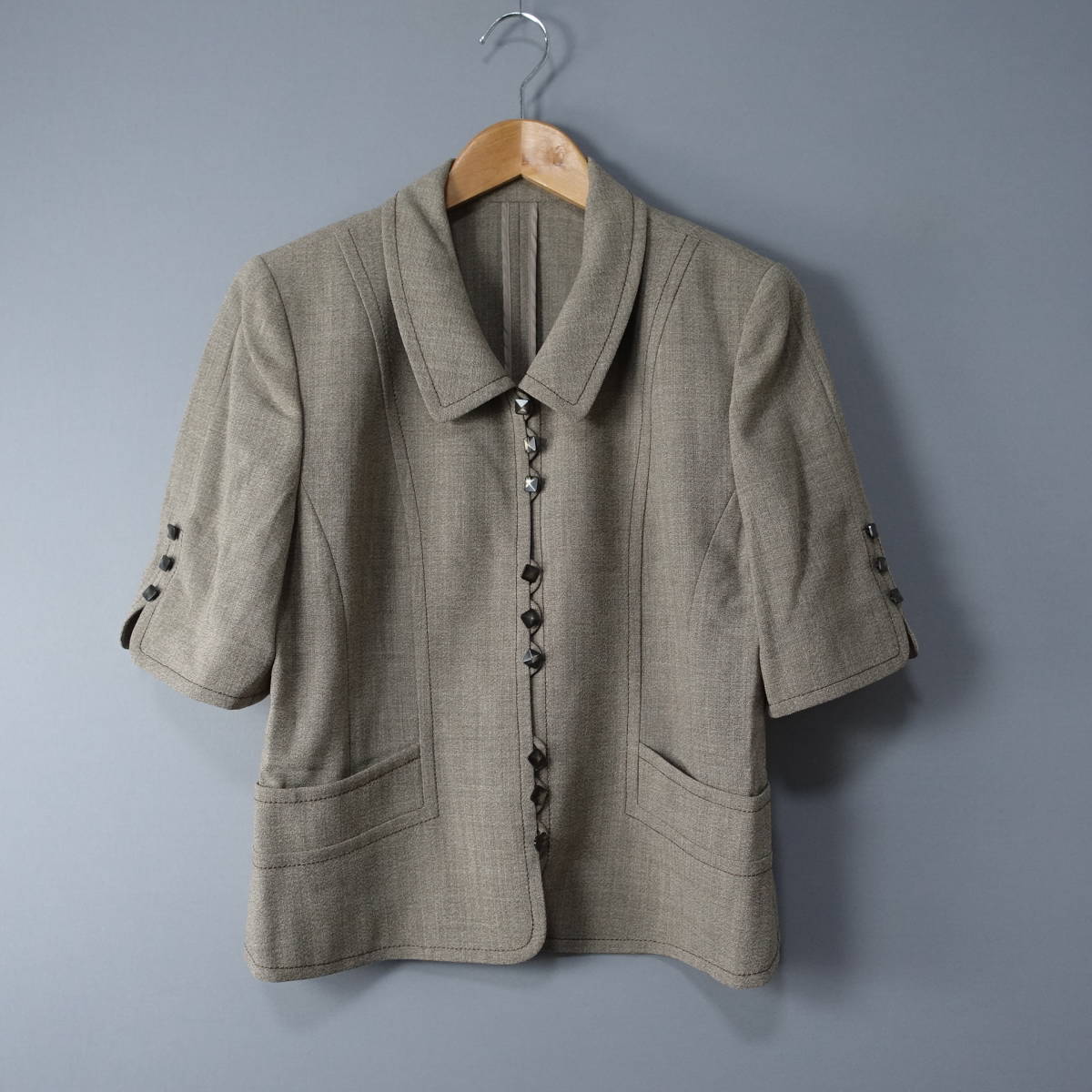 美品*Leilian/レリアン/11/肩パッド付/日本製/ウール100%ジャケット/グレー系/シャツ/ブラウス/レディース拍卖