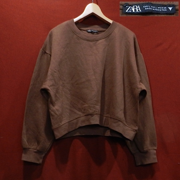 ZARA ザラ 幅広 ざっくり デザイン スエット トレーナー 茶色 レディース L 美品拍卖