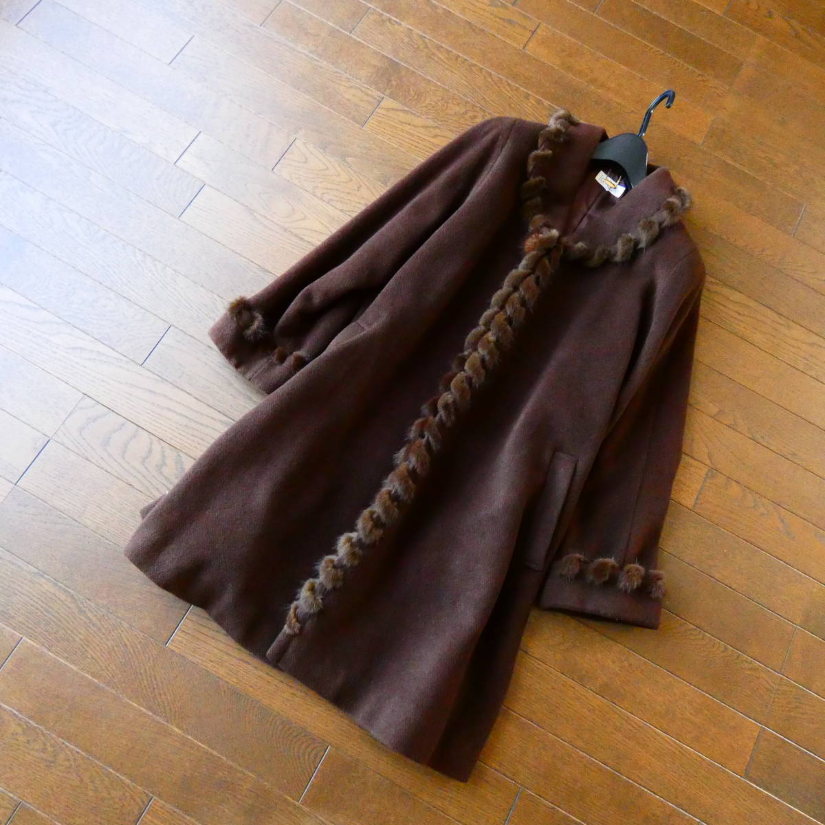 LAMBALLE ランバール 日本製 高級ミンクファー付 アンゴラウール ロングコート 9AR拍卖