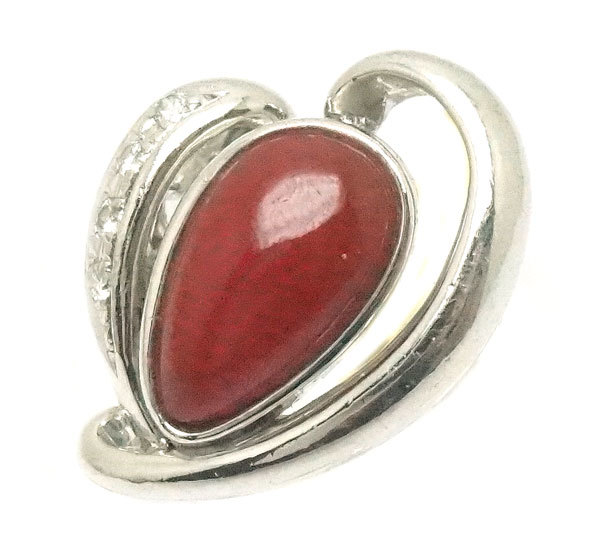 中古 良品 Pt900プラチナ 珊瑚リング 19.5号拍卖