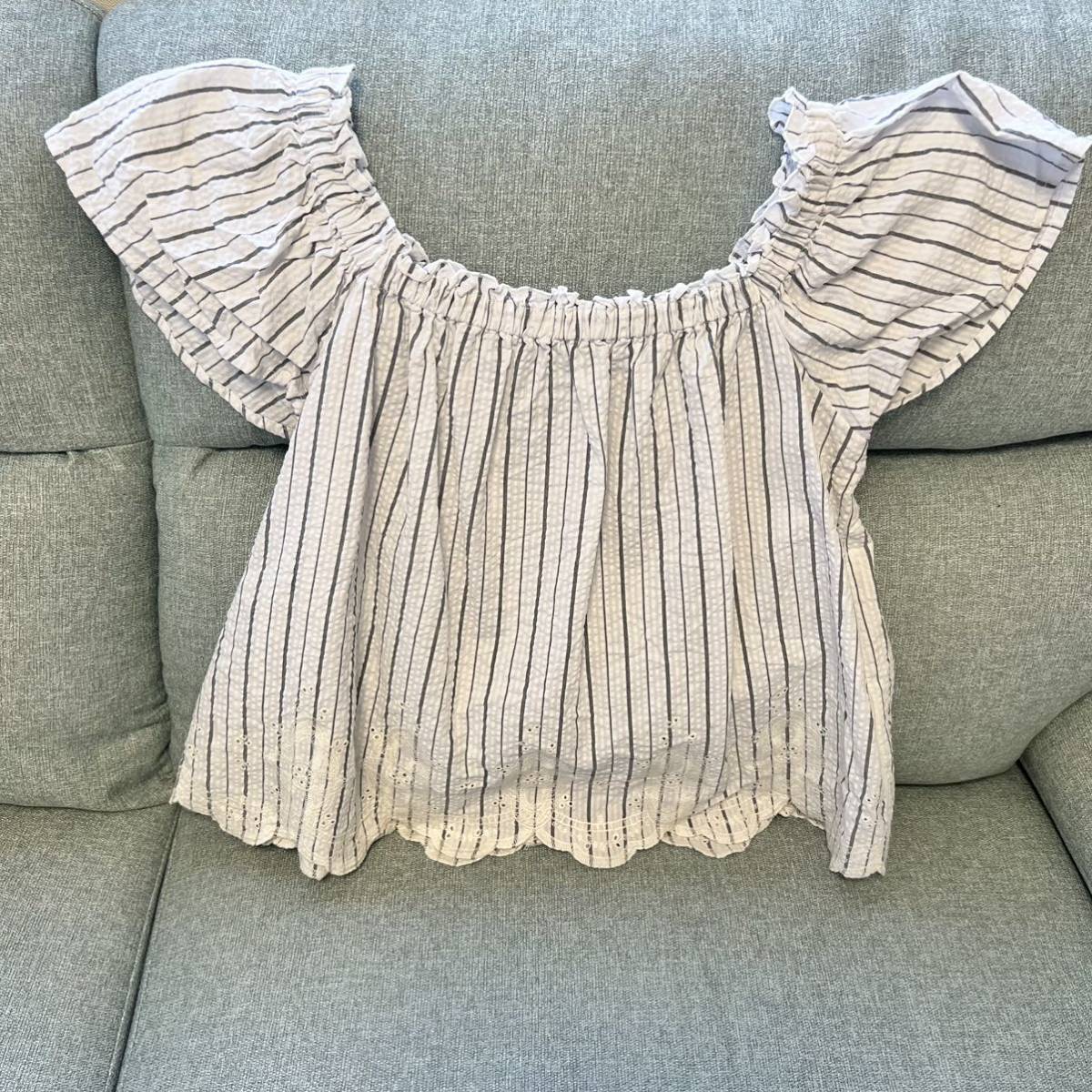 ロペピクニック ストライプ パフスリーブブラウス ホワイト ネイビー 36 S拍卖