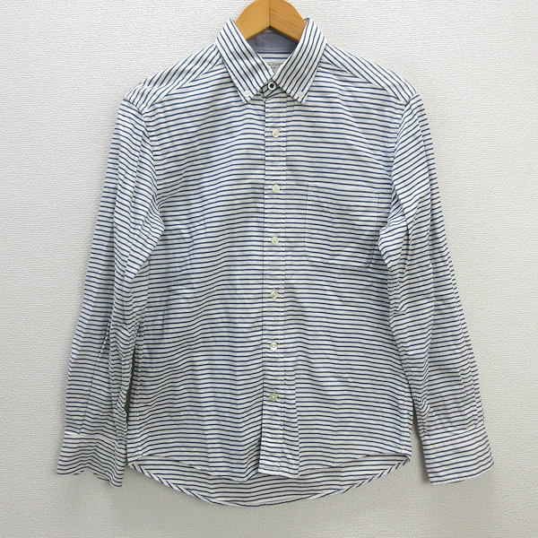 z■ユナイテッドアローズ/UNITED ARROWS GLR ボーダー長袖BDシャツ【S】白紺/men's/94【中古】■拍卖