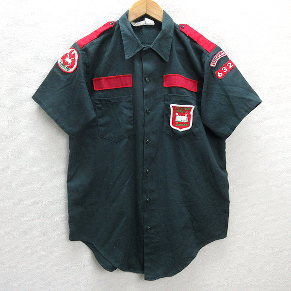 y■70’S ヴィンテージ■キーインペリアル/KEY IMPERIAL ワークシャツ/半袖■深緑【メンズM程度】MENSレトロ/80【中古】拍卖