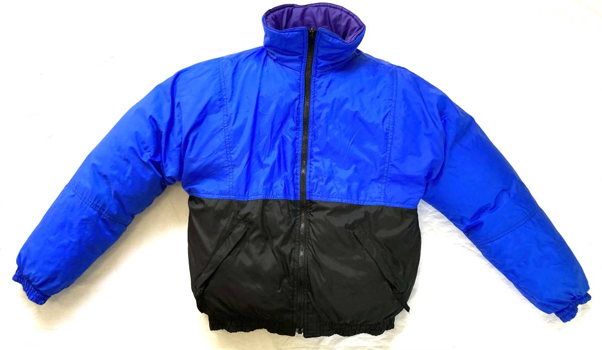 80〜90s エディーバウアー Eddie Bauer リバーシブル ダウンジャケット 黒 青 紫 M 黒タグ拍卖