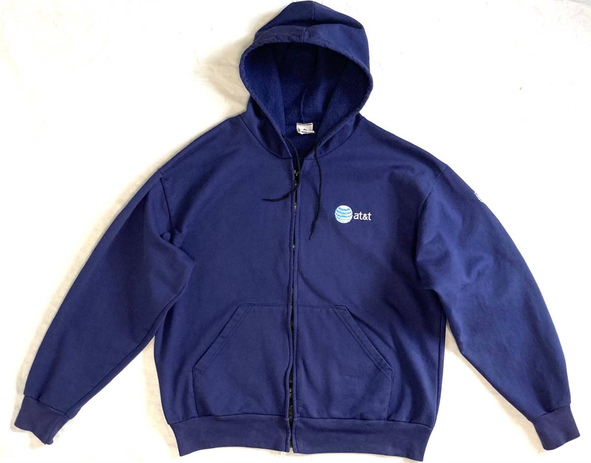 90s USA製 AT&T 企業 ZIPパーカー XL 紺 裏起毛拍卖