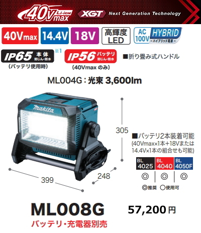 マキタ 充電式 スタンドライト ML008G 40V 18V 14.4V AC100V LED 新品拍卖