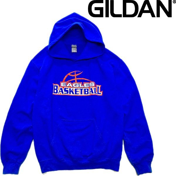 1点物◆ギルダン/バックプリント青スウェットパーカー古着メンズSMレディースOKアメカジブランド90sストリート/スポーツ/トレーナー370311拍卖