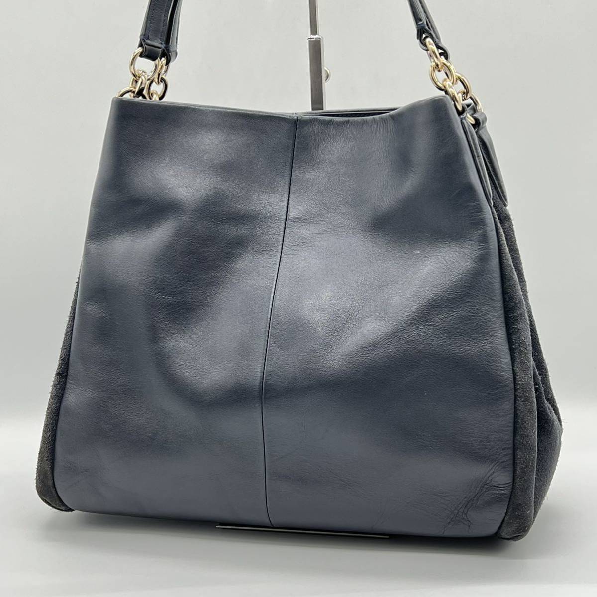 【良品】COACH コーチ マディソン フィービー ハンドバッグ トートバッグ 肩がけ フォーマル 冠婚葬祭 シンプル ネイビー AH200916B拍卖
