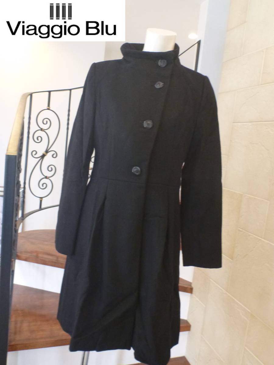 美品 Viaggio Blu ビアッジョブルー★カシミヤ混 黒 ブラック ワンピースのようなコート 2 M相当拍卖