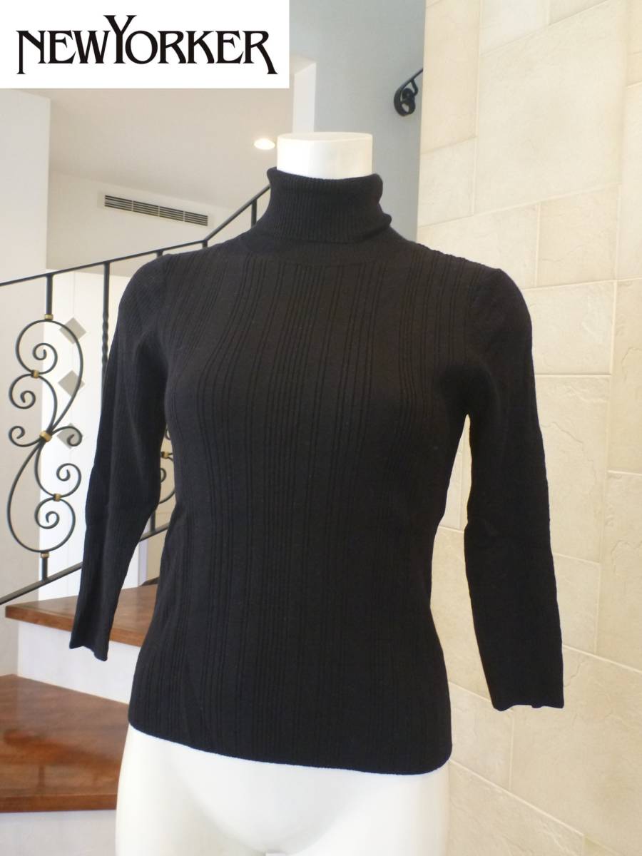 1.8万 美品 ニューヨーカー NEWYORKER ★黒 ブラック タートルセーター M相当拍卖