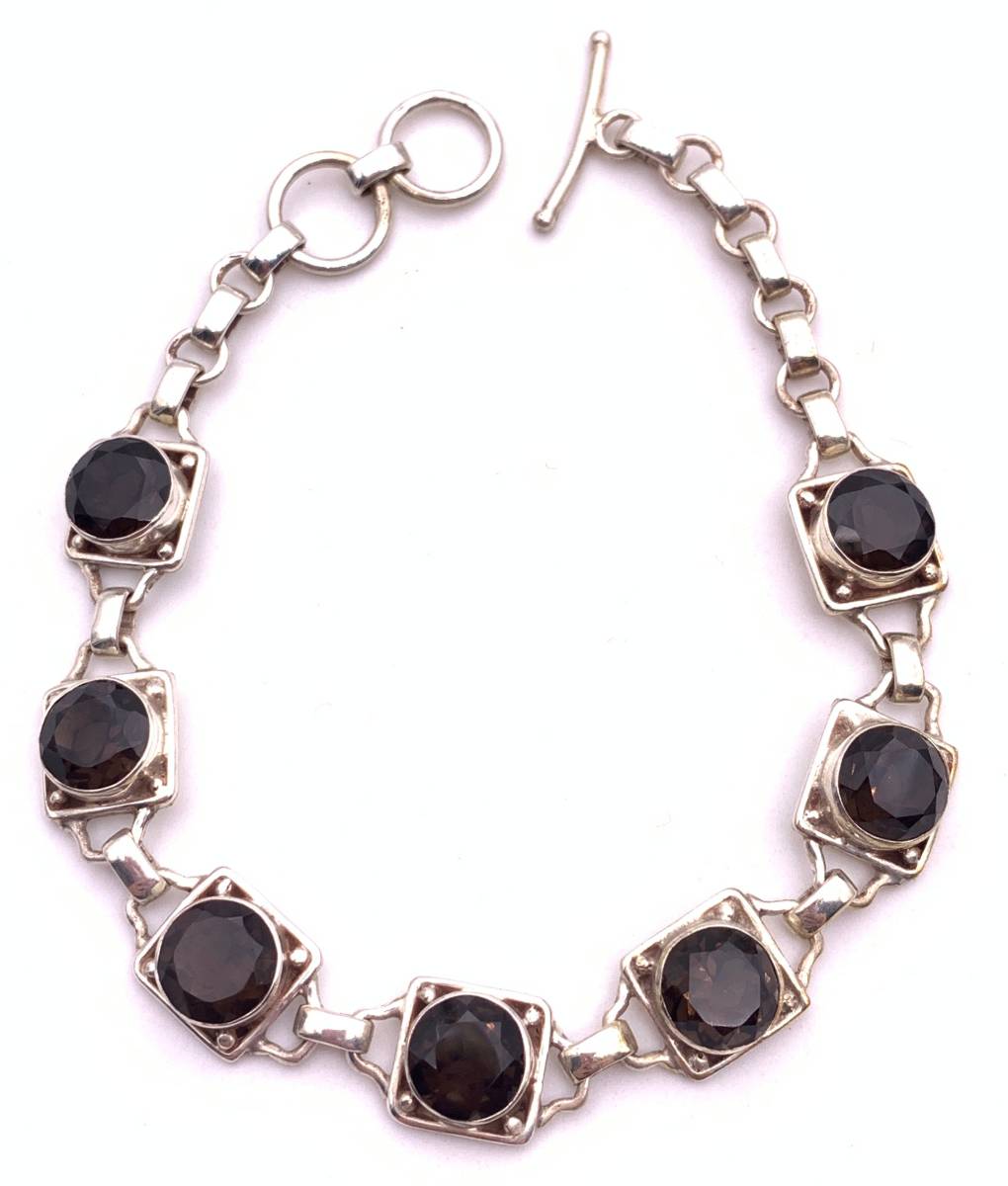 天然石スモーキークォーツ(煙水晶) silver925ブレスレット-A8拍卖